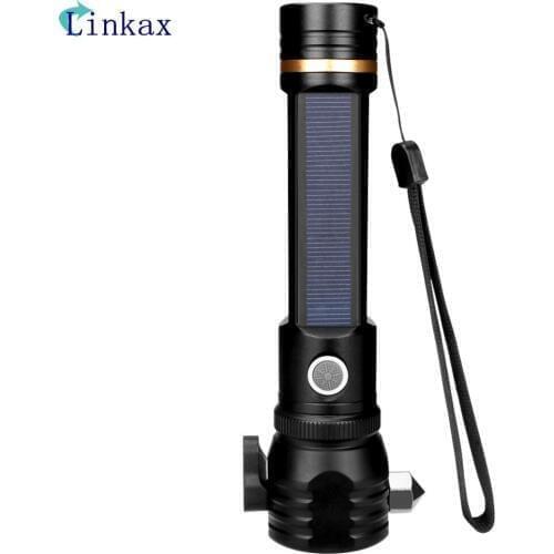 Built-in 2000mAh 18650 Battery Torch USB LED Solar Charging Flashlight 450 Lumens with Magnetic for Camping, Hiking, Repairing