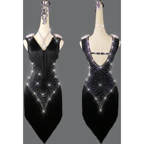 Latin Dance Dress Latin Skirt Competition Dress Costumes Performing Dresses Sparkly Rhinestones Customize Children Tassel Skirts
