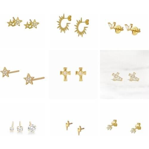 BOAKO Cross Earrings For Women 925 Sterling Silver Pendiente Rayo Stud Earrings Piercing Jewelry Luxury Fashion Oorbellen #5.3