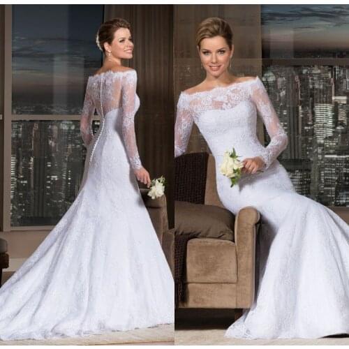 Vestido de festa long robe de mariee 2019 Elegant Long Sleeve Lace Bridal Gown vestido de noiva renda Mermaid Wedding Dresses