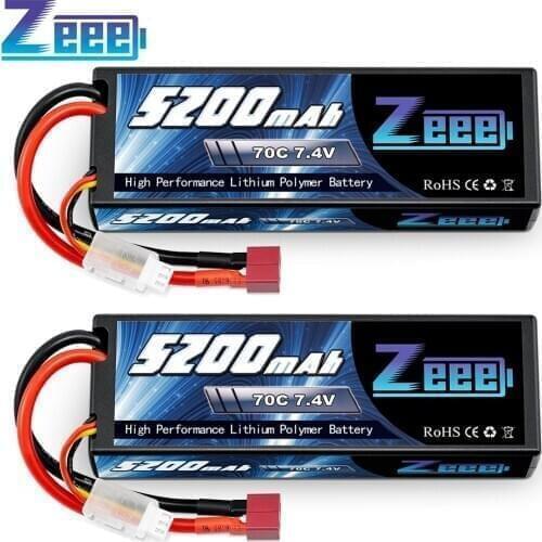 2units Zeee Lipo Battery 2S 7.4V 70C 5200mAh Hard Case with Deans Plug for 1/8 1/10 RC Vehicles Car Trucks Airplane Boats