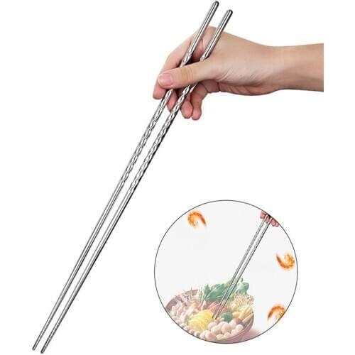 1 Pair Frying Chopsticks Stainless Steel Lengthen Chopsticks Kitchen Chopsticks Cooking Tableware Tools Accessories