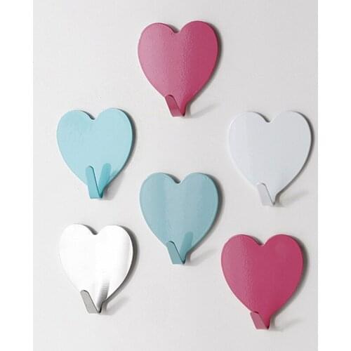 1pc Cute Heart Shape Hooks Self Adhesive Hooks Steel Bathroom Storage Organizer