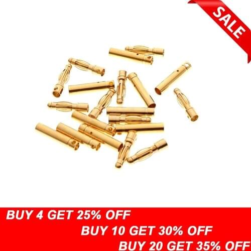 20pcs/lot 4.0mm 4mm Gold Bullet Connector for RC battery ESC (10 pair)