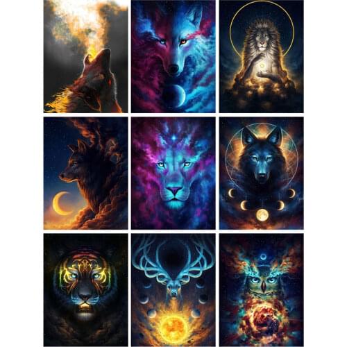 5D DIY Diamond Painting Fantasy Animal Wolf Lion Cross stitch Kits Diamond Embroidery Mosaic Picture of Rhinestones Home Decor
