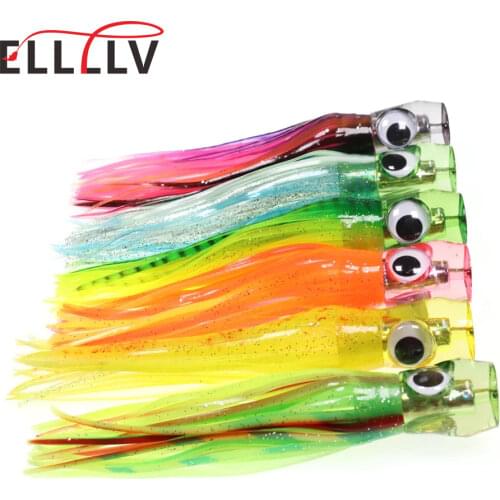 6 Colors 6.5''/49g Resin Head Octopus Soft Skirt Lure Deep Sea Boat Fishing Big Trolling Bait for Tuna Wahoo Fast Sinking