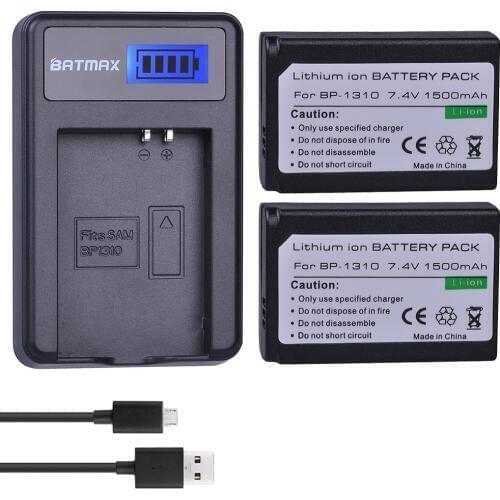 Batmax 2pcs 1500mAh BP-1310 BP 1310 Battery+LCD USB Charger for Samsung NX5 NX10 NX100 NX11 NX20 Cameras