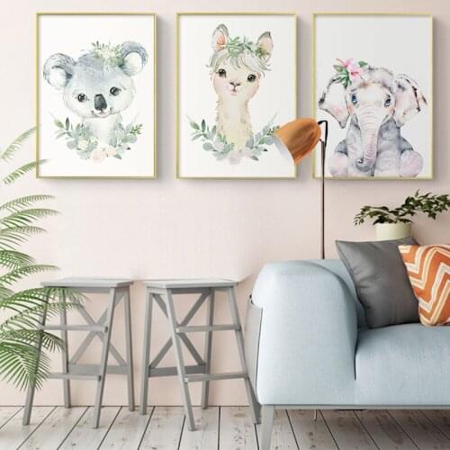Watercolor Baby Animals Canvas Poster Nursery Elephant Alpaca Wall Art Print Modern Painting Kids Bedroom Decoration Picture