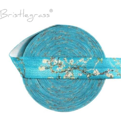 BRISTLEGRASS 100 Yard by Roll 5/8" 15mm Almond Blossom Print Fold Over Elastic FOE Spandex Satin Band Hair Tie Tutu Dress Sewing