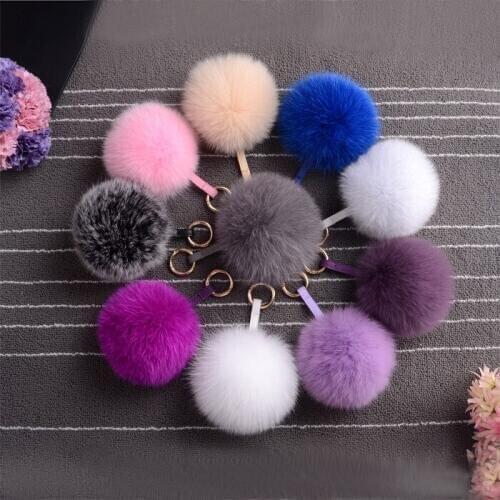 Handmade Pom poms Luxury Fluffy Real Fox Fur Ball PomPom 12 Colors Genuine Fur Keychain Metal Ring Pendant Bag Charm