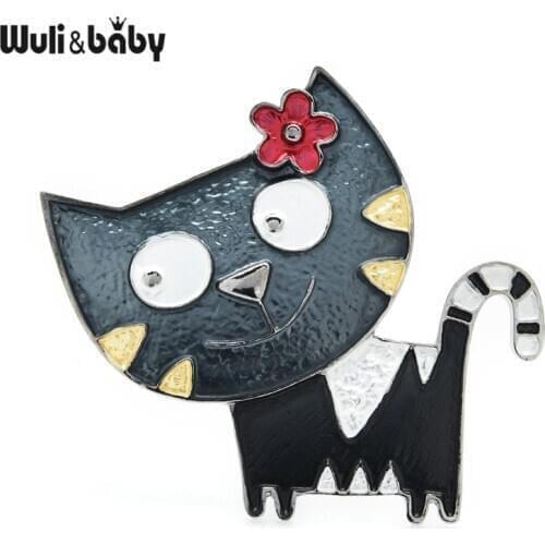 Wuli&baby Cute Enamel Cat Brooches For Women 4-color Anime Animal New Year Brooch Pins Gifts