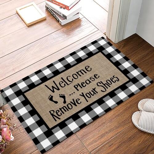 Artistic Language Black And White Grid Floor Mats for Living Rooms Anti-slip Carpets Kitchen Bathroom Rugs Entrance Doormat