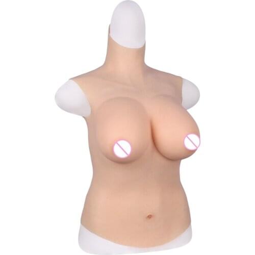 D CUP Half Bodysuit High Collar Neck Fake Artificial Boobs Realistic Silicone Breast Forms Crossdresser Shemale Drag Queen 4G