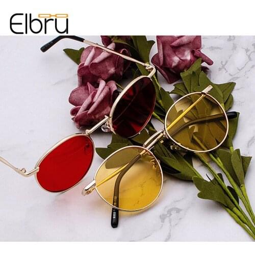 Elbru Fashion Metal Frame Clear Lens Sunglasses Vintage Woman Sunshades Ultralight Sun Glasses Round Gold UV400 Colorful Eyewear