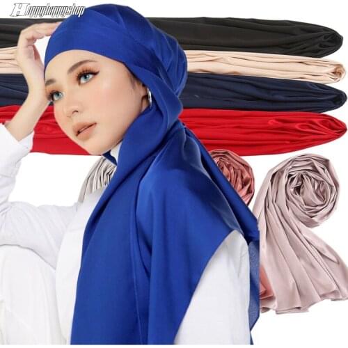 Elegant Shawls Satin Plain Headscarf Women Solid Color Muslim Islamic Hijab Headwrap Arab Turban African Headband Long Pashmina