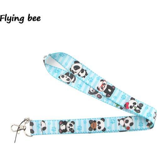 Flyingbee Cute panda Lanyard Phone Rope Keychains Phone Lanyard for Keys ID Card Cartoon Lanyards For Men Women X0381