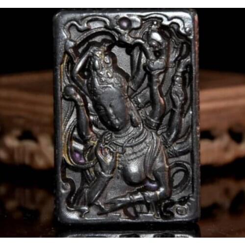 Hongshan culture archaize black iron meteorite thousand hand Guanyin amulet statue