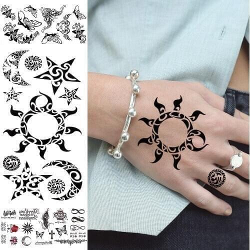 Indian Tribal Sun Small Temporary Tattoos For Women Kids children Realistic Fairy Star Moon Tatoos Sticker Fake Face Tattoo Feet