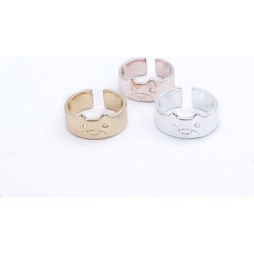 Classic Cute Bear Face Ring Gold Silver Rose Three Color Optional Fixed size opening design Animal Flat Rings