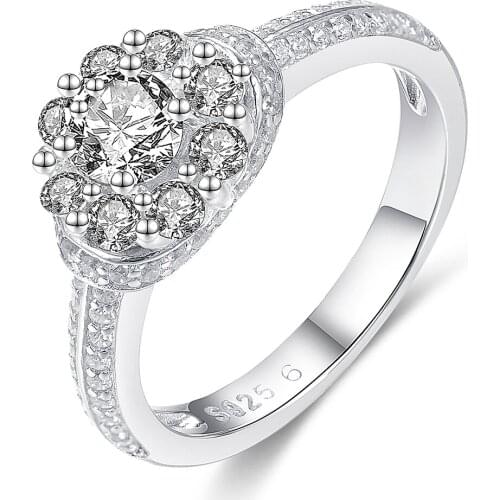 GW 925 sterling silver Ring Crown Rings Shiny Clear Crystal Ring Bridal Sets For womens Ring Jewelry for Lovely