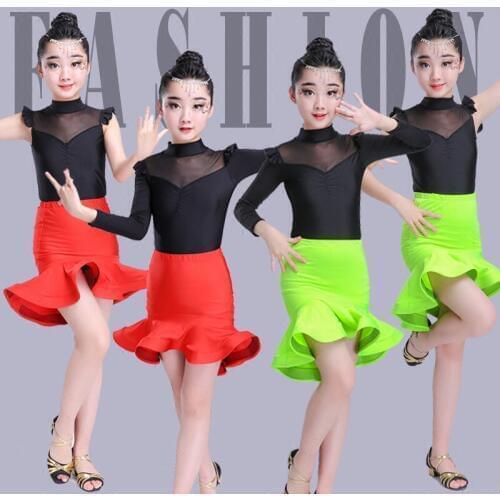 Girls Latin Dancewear Costume Kids Modern Latin Sexy Ballroom Practice Dancing Dress Waltz/tango / Cha Cha Dance Costume