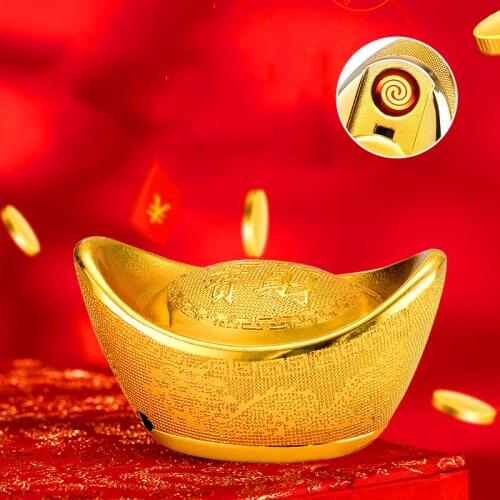 Creative Metal Chinese Style Windproof Ingot Tungsten Electric Lighter USB Rechargeable Good Fortune Lighter Men Smoking Gift