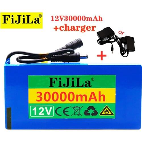 100% 12V 30000mAh lithium-ion Rechargeable battery High Capacity 12.6v 30Ah AC Power Charger With charging indicator + charger