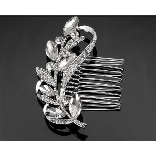 Fashion Rhinestone Crystal Leaf Bride Hair Comb Wedding Hair Jewelry Girl Women Hair Accessories
