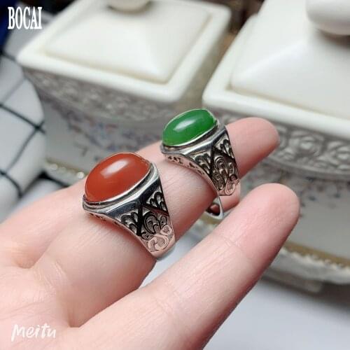 Fashionable New jewelry 925 silver inlaid natural jasper south red mens ring unique and simple style silver ring for Man