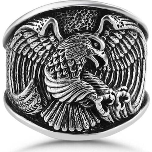 Men Handmade Silver Ring With Big Eagle Motif, Made in Turkey, Solid 925 Sterling Silver