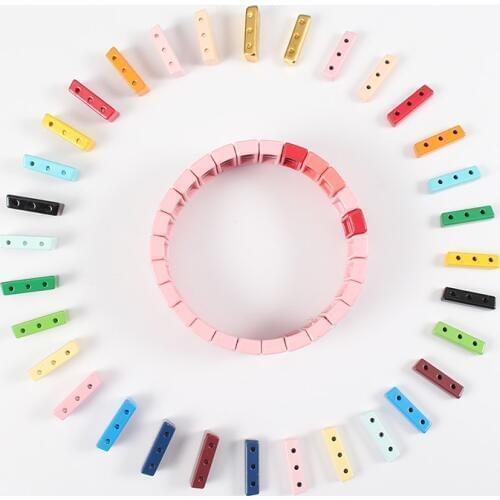 Wholesale Square Enamel Tila Tile Bracelet Bead Set Accessorie Stacking Enamel Metal Bead for Stretch Bracelet Jewelry Making