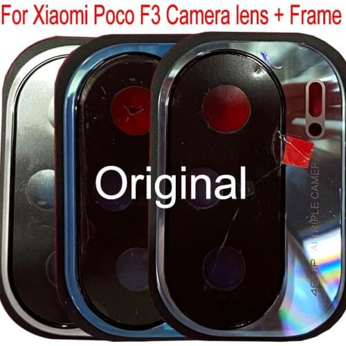 Original For Xiaomi Poco F3 Camera Frame+Back Glass Lens Back Camera For xiaomi Poco F3 camera lens Cover Smartphone replacement