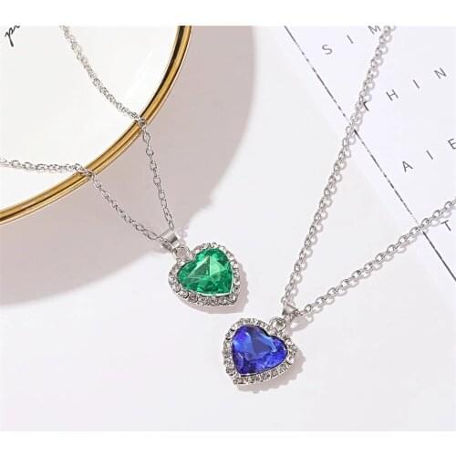 2021 New Titanic Heart Of Ocean Blue Heart Love Forever Pendant Necklace For Women Men Jewelry Gift