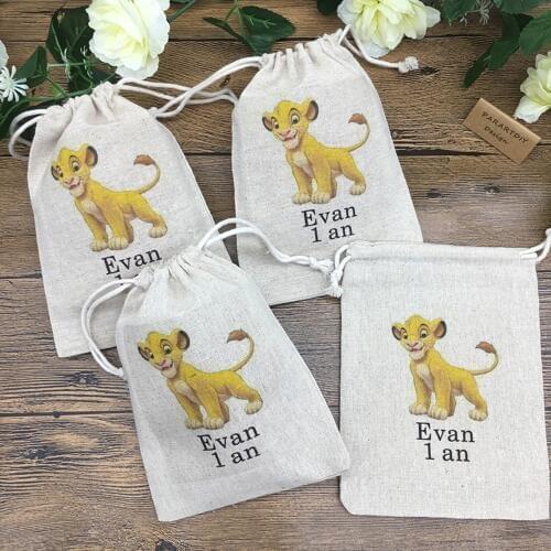 Personalize any cartoon lion Birthday Gift favor bags, Baby Shower thank you gift bags, Christening baptism gift bags