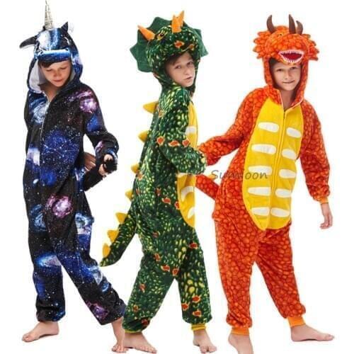 Kigurumi Dinosaur Pajamas Childrens Sleepwear for Boys Girls Kids Onesies Animal Overalls Panda Unicorn Winter Homewear