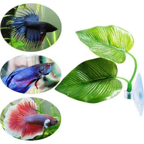 Betta Fish Leaf Bed Leaf Hammock Toys Artificial Aquarium Plants Simulating Habitat with Suction Cup Fish Tank Decoration