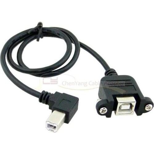 Right Angle USB 2.0 B Female To USB B Male Printer 90 Degree Extension Sync Screw Panel Mount Cable Cord 0.5m