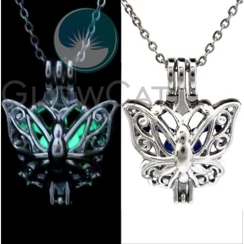 Cute Butterfly Necklace Glow in the Dark 2 Colors Luminous Charm Choker Pendants Necklaces Girl Gift GG701