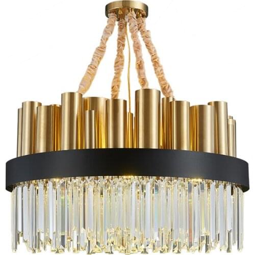 Modern Luxury Golden LED Chandelier Smooth Crystal Straight Chandelier LED Chandelier Dining Room Living Room Hanging Light