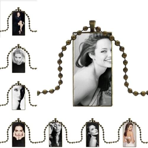 Glass Cabochon Choker Pendant Rectangle Necklace Bronze Color Jewelry For Lovers Best Friendship Angelina Jolie Exquisite