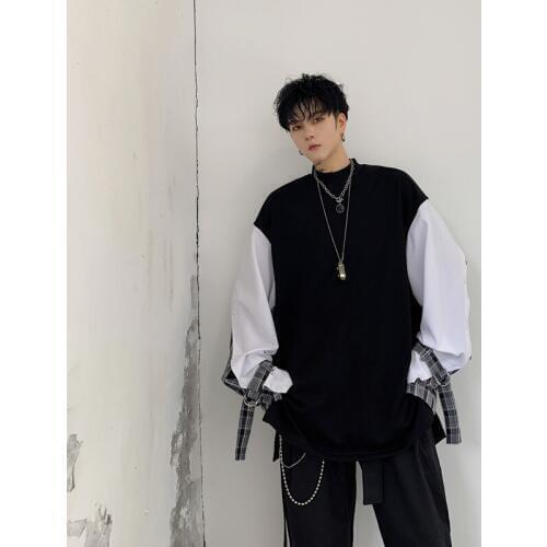 Men Splice Long Sleeve Loose Half Turtleneck Casual Pullover Hoodie Male Women Streetwear Hip Hop Sweatshirt Outerwear