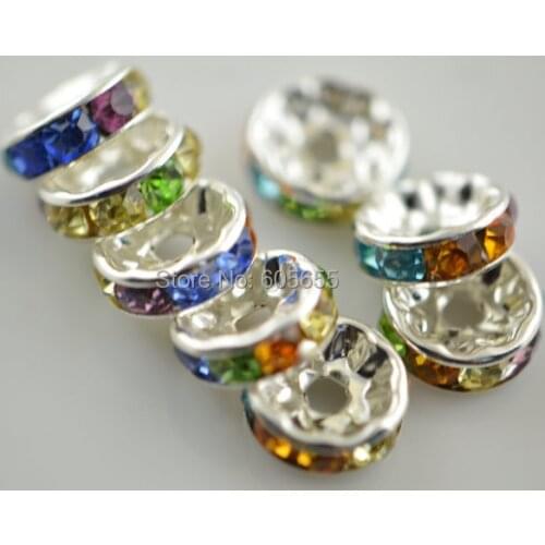 4x10mm Paved Diamond Mix color rhinestone Gold palted Metal Rondelle Spacer Beads Jewelry Findings