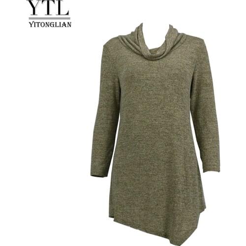 Yitonglian Winter Long Sleeve Knitting Tunic Tops Turteneck Solid Color Sweater Blouse Shirt Womens Plus Size Hoodies Pullover