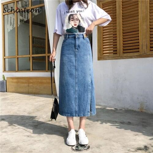 Schinteon Women Denim A-Lined Long Skirt Jeans Split Skirt High Waist Plus Size S-9XL New Spring Summer