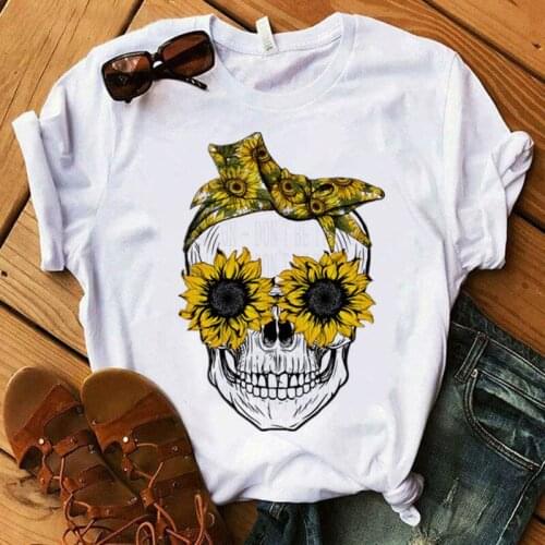 Female tshirt Graphic Printed Casual T-shirt Women Summer Cartoon Skull Tee Shirt femme Clothes Ladies Tshirt fashion Womens Top