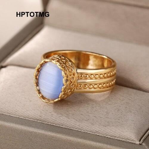Geometric Oval Opal Finger Rings Gold Silver Color Wedding Engagement Aesthetic Punk Ring for Women Jewelry Party anillos mujer