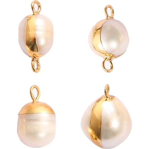 1Pcs Natural Pearl Pendant Round Double Hole connector Pendants for Jewelry Making DIY Earring Bracelet Necklaces Accessories