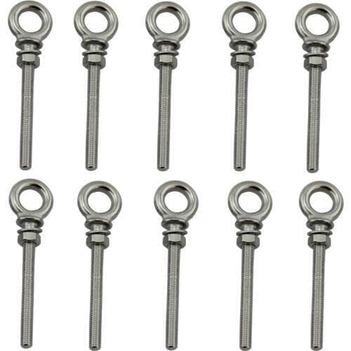 10pcs marine boat stainless steel Heavy Lifting Long Eye Bolt Marine HX Long Eye Bolts Ring Screw Loop Hole for Cable Rope M6
