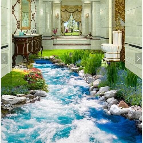 Beibehang Room custom grass grass river water 3D floor tiles three - dimensional painting waterproof wear - resistant oil