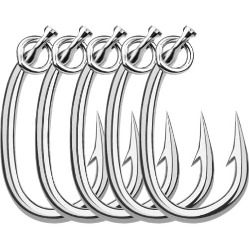 5pcs/lot 10/0# 11/0# 12/0# 13/0# 14/0# Stainless Steel Saltwater Fishing Hook Tuna Hook Anzol Pesca Jig Carp Fishhook Tackle